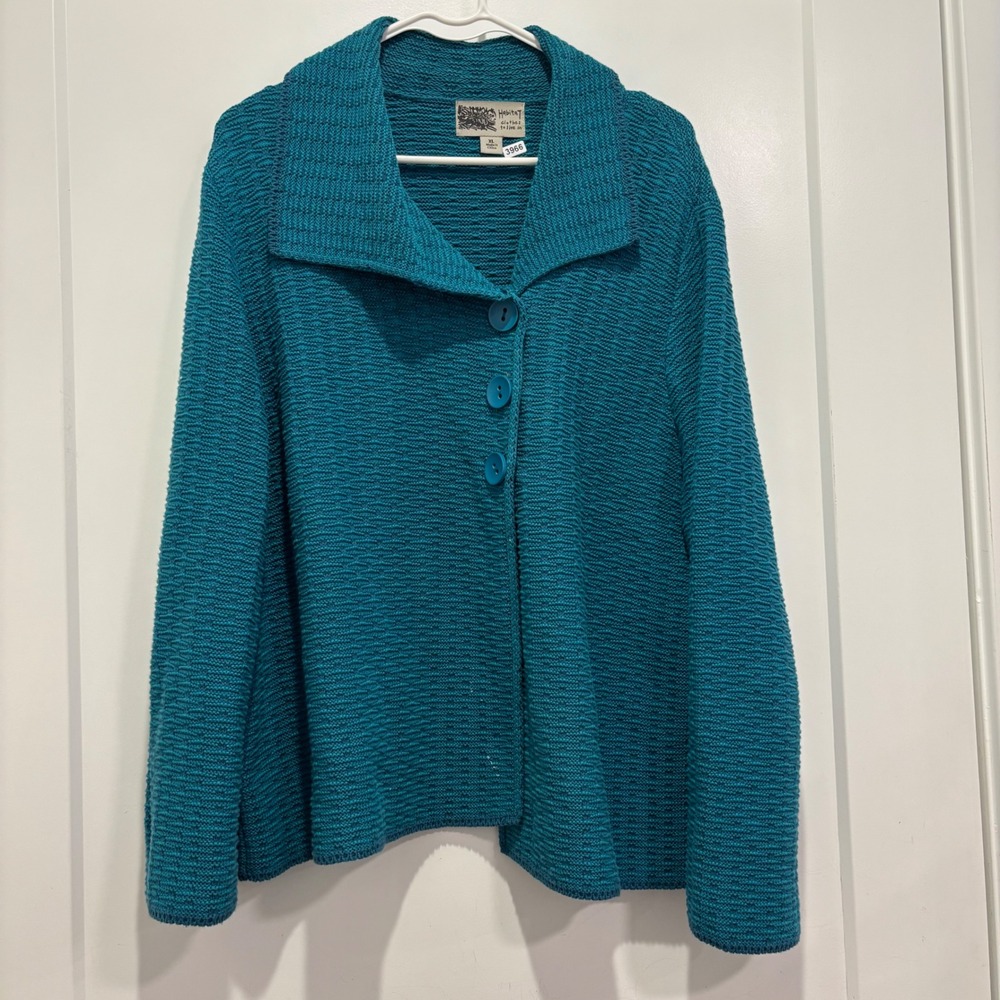 Habitat Clothes to Live In Teal Blue Cotton Textured Knit Button Cardigan XL